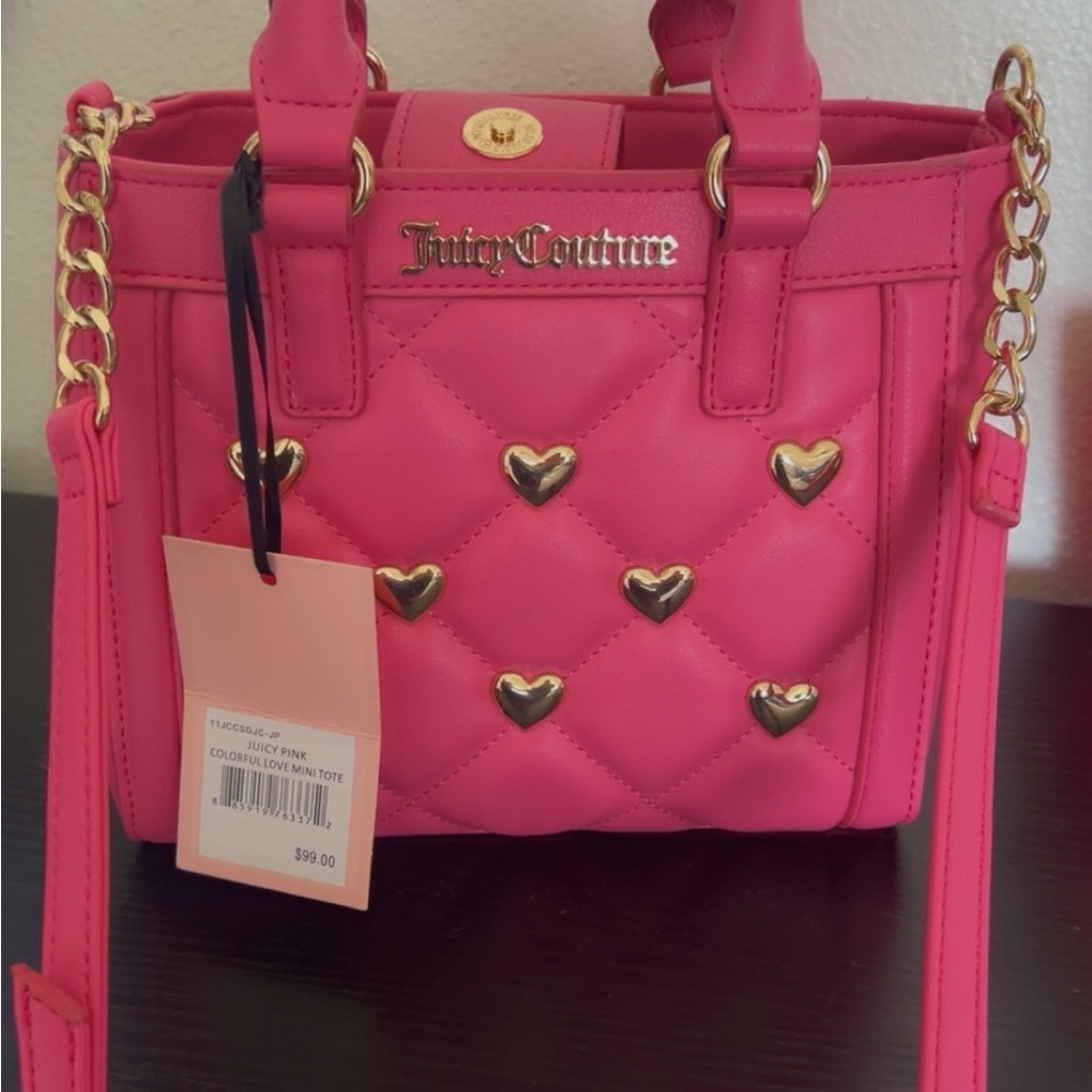 Juicy Couture Pink Mini Bag with Gold Heart Accents